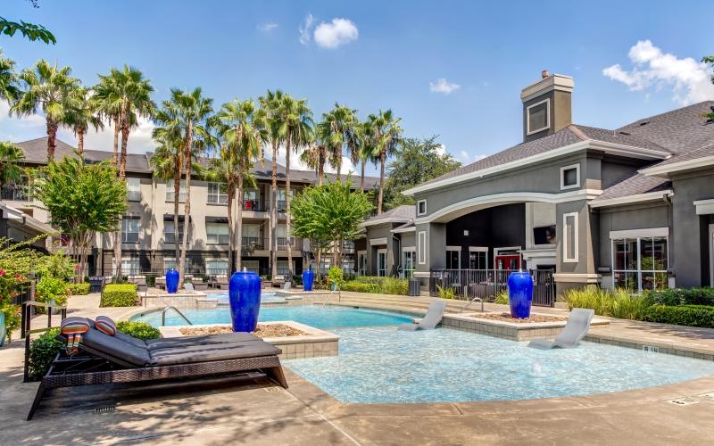 a pool in a courtyard
